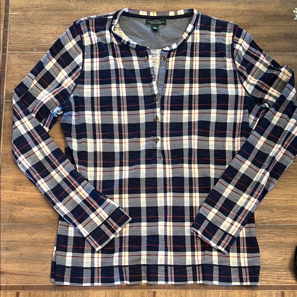 Ralph Lauren Jeans Plaid Long Sleeve Henley Shirt